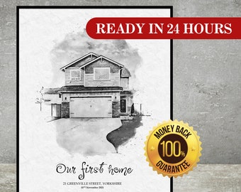 Custom Black & White Watercolor House Portrait – Unique Home Art (Digital)