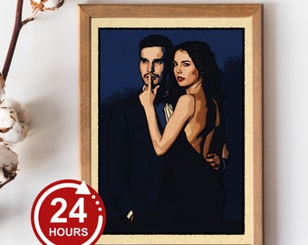 V-Day Gift - Vintage Cartoon Portrait, Custom Portrait, Couple Portrait, Cartoon Portrait, Couple Drawing, Personalized Portrait Unique Gift