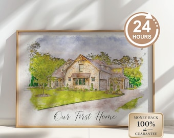 House Portrait From Photo, Our First Home Sign, Realtor Closing Gift, Digital Download