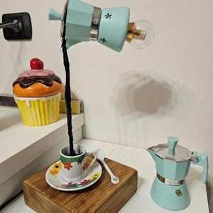 Lampada moka caffettiera sospesa colorata base tonda