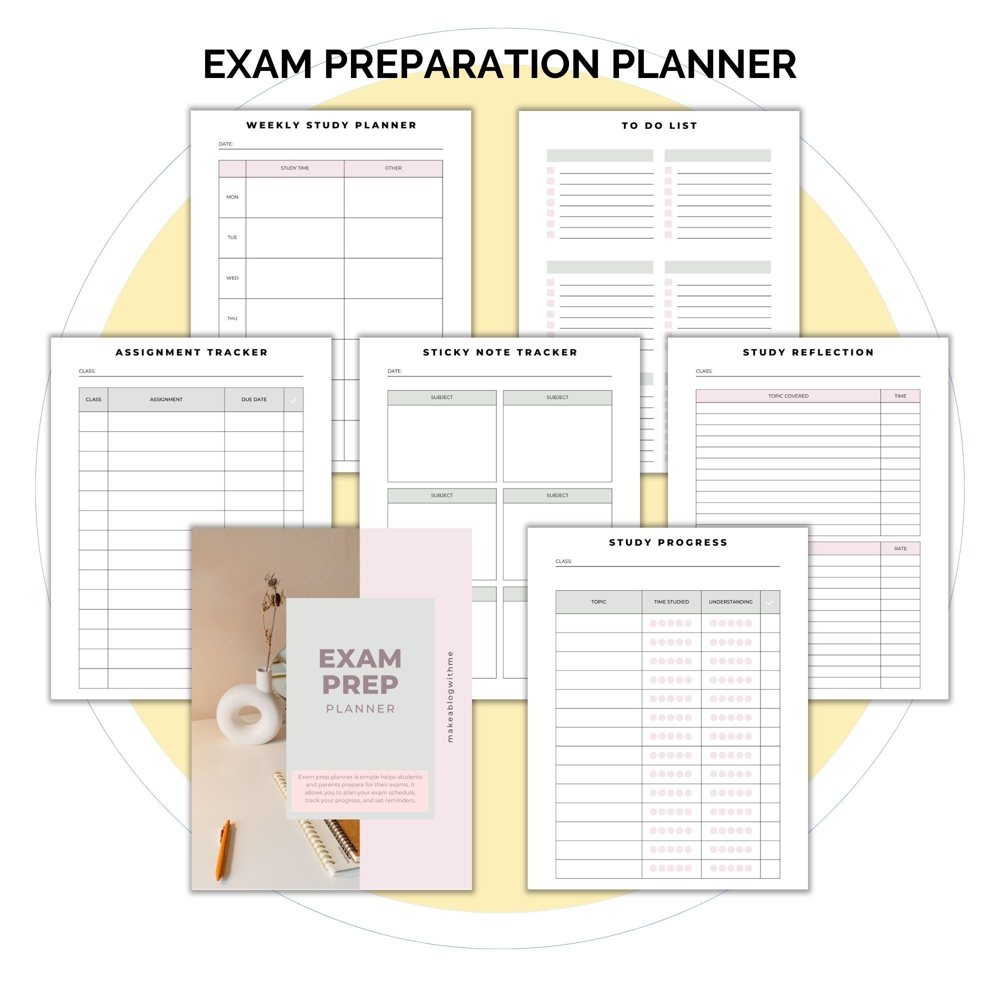 Printable Student Planner, Printable Exam Preparation Planner, College Student Planner, Digital ...