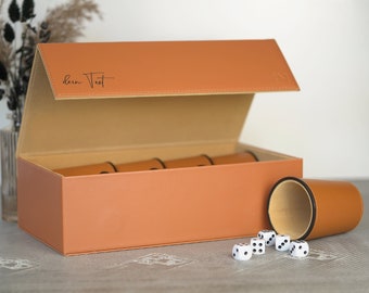 Dice case with individual engraving including 8 dice cups 40 dice e.g. with name as a gift