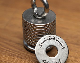 Personalized stainless steel drinking game cutlery - "Schokoladen Meien Jule" / Drinking game for pubs / Puzzle tower with engraving / Party gift