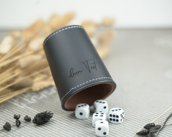 Dice cup with engraving in black and brown - very elegant, simple gift