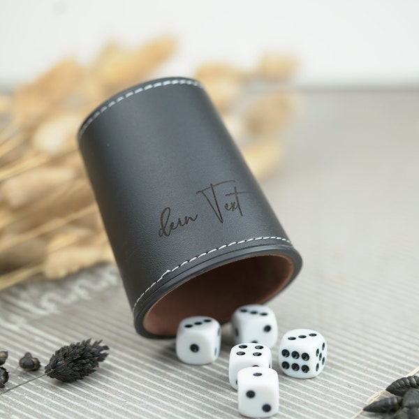 Dice cup with engraving in black and brown - very elegant, simple gift