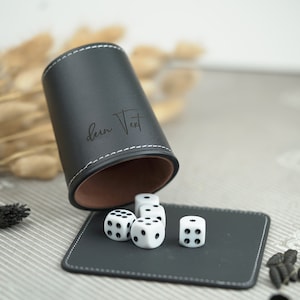 Dice cup with dice base and personalized engraving - nice game evening gift for puzzles