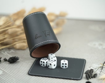 Dice cup with dice base and personalized engraving - nice game evening gift for puzzles