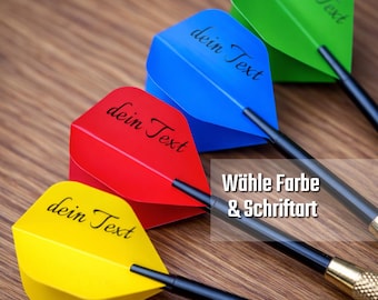 Personalized Dart Flights, Set of 3 in Yellow, Red, Blue or Green with Real Engraving / Gift for Dart Players, Whether Steel or Soft Darts