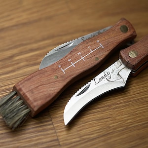 Personalisiertes Pilzmesser mit Gravur – Geschenk für Pilzsammler – Klappmesser aus Holz & Edelstahl – Outdoor Messer für Steinpilze sammeln