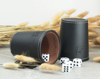 Two dice cups with your desired engraving - personalized for you as a gift for game night