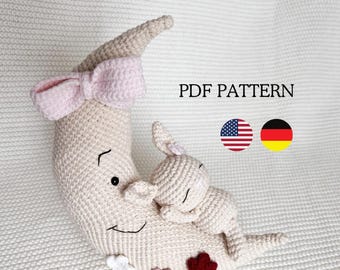 Bunny on the moon crochet pattern, Amigurumi crochet instructions, children's toy, PDF German, English, crochet