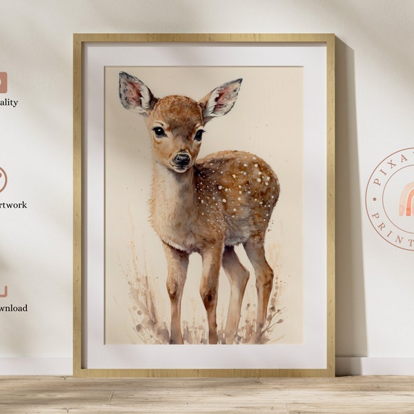 Faon bébé Wall Art Print ~ Woodland Nursery Decor ~ téléchargement numérique imprimable ~ peinture de cerf aquarelle naturelle