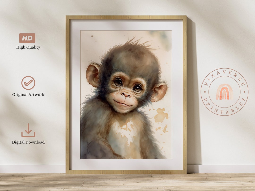 Cute Monkey Wall Art Print Safari Theme Nursery Printable Digital