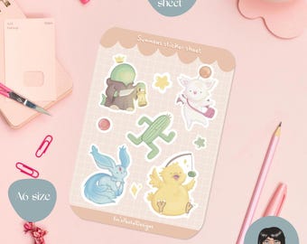 Whimsical FF Summons Sticker Sheet - Cute Handmade Kawaii Pastel Stickers for Gamers
