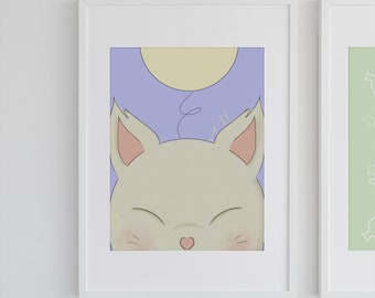 Printable wall art, final fantasy print, moogle, FF art, digital download, video game art