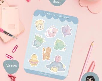 Derpy pastel monsters sticker sheet, A6 cute anime stickers, kawaii stationery, video game, gamer stickers handmade