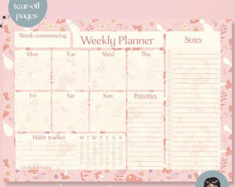 Cute Weekly Planner Desk Pad: A4 52 page pastel Mushroom Cottagecore Stationery