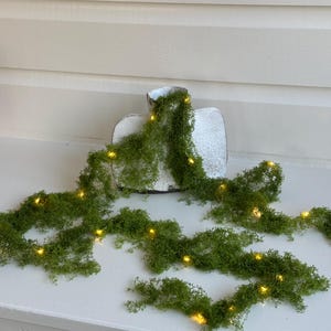 Realistic Faux Moss Fairy Lights Garland | Warm White Glow, Timer Function