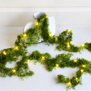 Faux Moss Fairy Lights Garland | 7 Feet, Warm White Glow, Timer Function, Moss Covered Battery Case