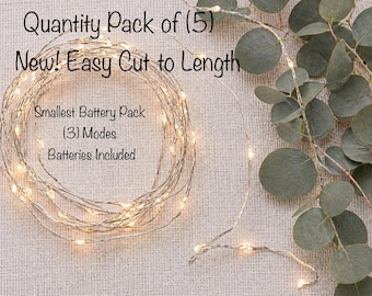 Guirnalda de luces recortable, luz blanca cálida, cable plateado, compartimento para pilas pequeño, 1,98 m (6,5 pies)