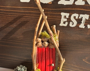 Bemoste takje miniatuurdeur | Handgemaakt sprookjestuinaccessoire