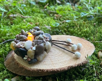 Fairy Garden Fire Pit, Includes Marshmallow Sticks and Fire Wood