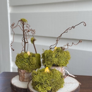 Mossy Fairy Flame Stumps | Glowing Forest LED Lights on Wood Slices | Enchanted Cottagecore Decor | Handmade Fairy Garden Lanterns