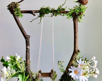 Handgefertigte Weiße Waldland Feen Schaukel | Miniatur Garten Dekor