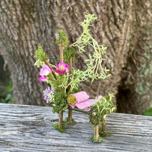 Enchanted Miniature Fairy Bed with Moss Pillow & Coverlet - One of a Kind Handmade Fairy Garden Furniture