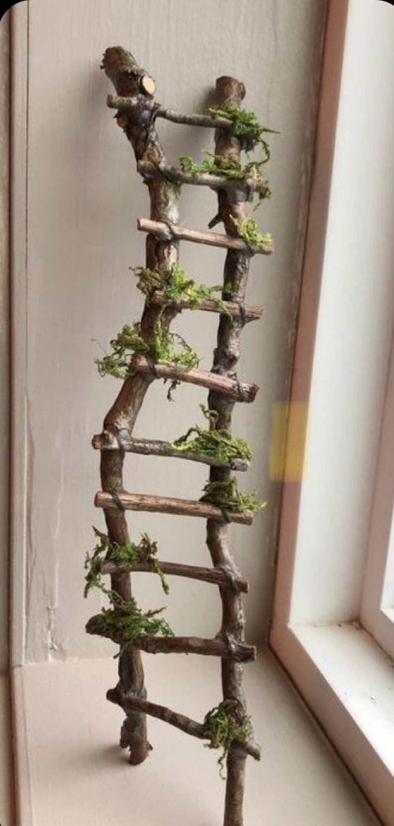 Rustic Twig Fairy Ladder | Handmade Mossy Miniature, 12