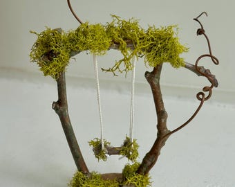 Miniature Natural Swing 5” Tall with Tendrils and Moss