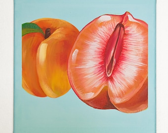 Peach | Original Acrylic Painting | Contemporary Feminine Still Life | 8x8 Canvas