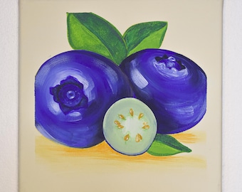Blueberry | Original Acrylic Painting | Feminine Fruit Still Life | 8x8 Canvas Wall Art