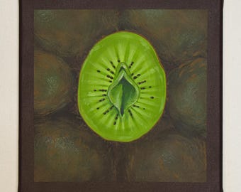 Kiwi | Original Acrylic Painting | Feminine Fruit Still Life | 8x8 Canvas Wall Art