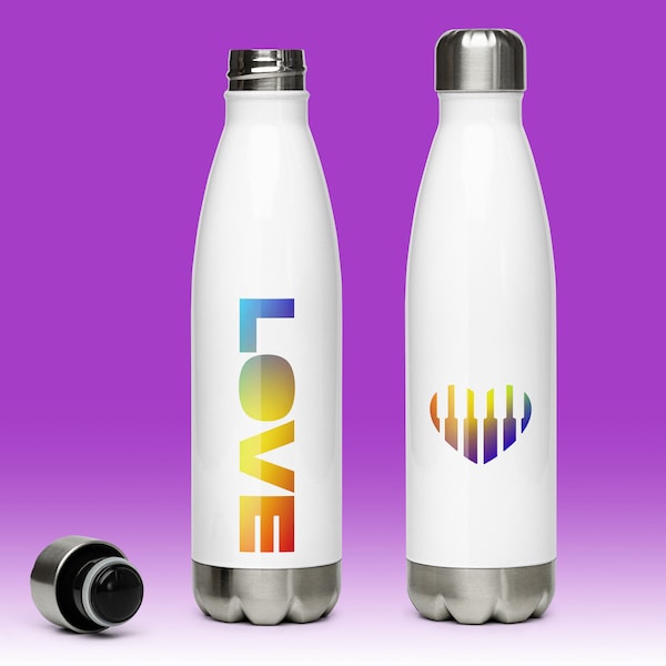 Keys of Love - Stainless Steel Insulated Water Bottle, Piano Player, Music Lover, Synth, Hip Hop, EDM, Love, Rainbow, Holiday Gift, Holiday