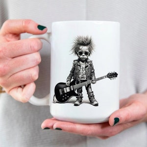 Mug punk enfant, Mug punk rock, Cadeau punk rock rigolo, Mug guitare rigolote, Mug musique en métal, Mug musique rock, Mug guitare électrique, Merchandising punk rock
