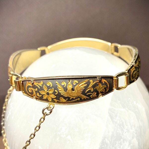 Damascene bracelet approx. size: M - link bracelet 24k gold plated handmade Toledo Spain jewelry 1970s, excellent vintage condition