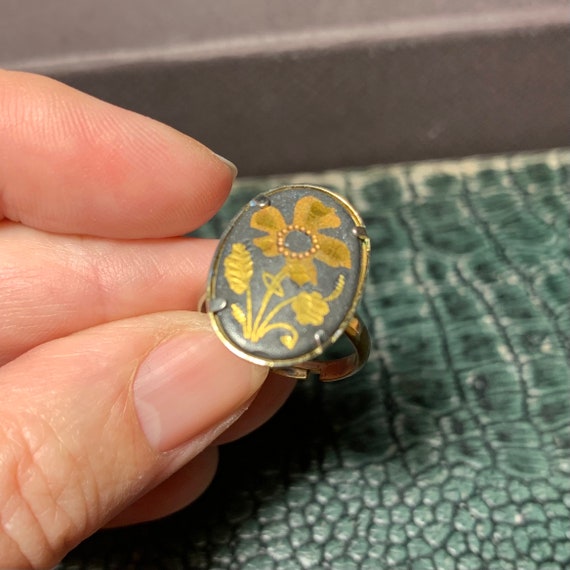 Damascene vintage ring 24k gold plated handmade b… - image 6