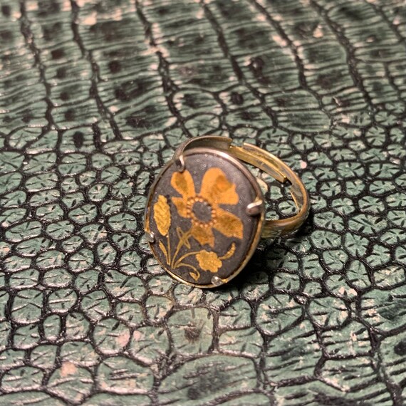 Damascene vintage ring 24k gold plated handmade b… - image 5