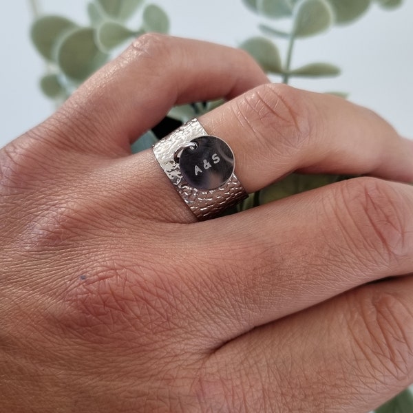 Bague Texturé à graver, bague personnalisable, en acier inoxydable et réglable, cadeau pour elle, cadeau pour maman