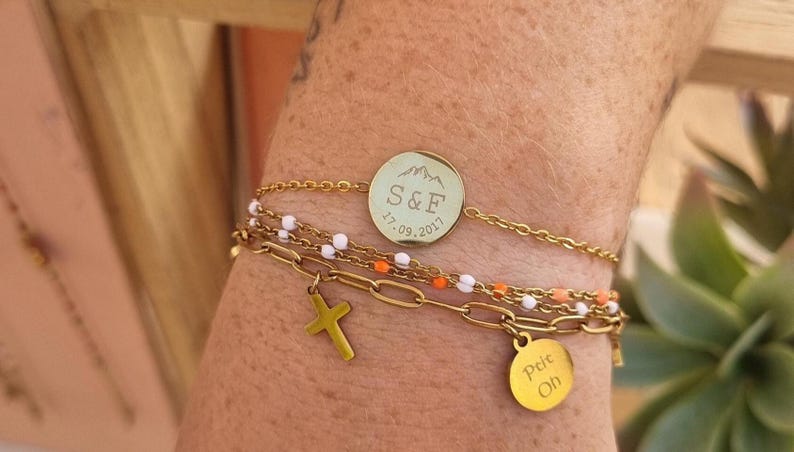 Silver or gold stainless steel bracelet, customizable, gift for her, gift for mom image 4