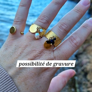 Bague Texturé à graver, bague personnalisable, en acier inoxydable et réglable, cadeau pour elle, cadeau pour maman image 1