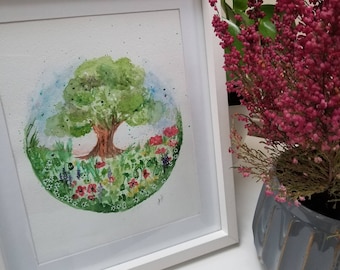 Watercolour hand painted 'Heaven Tree' (NOT PRINT), A4 original watercolour painting, original watercolour