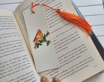 Original watercolour painting bookmark with a orange tassel (NOT PRINT)| Watercolour bookmark |Bookmark with bird