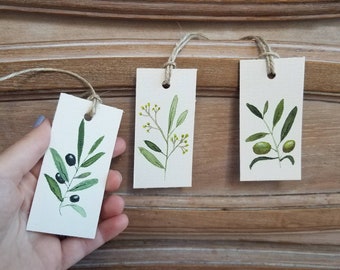 Olive Serie, 3er Set handgemalte Aquarell Geschenkanhänger (NICHT DRUCK), handgemachte Geschenkanhänger, florale Geschenkanhänger