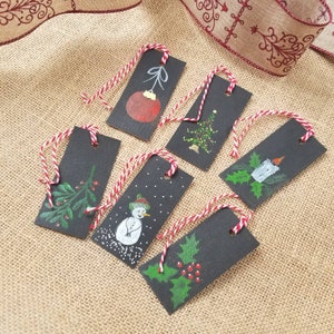 Set of 6 watercolour painting gift tags(NOT PRİNT), Christmas gift tags, handmade gift tags