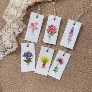 Handmade Set of 6 flowers Watercolour Gift Tags(NOT PRİNT),