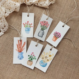 Handmade Watercolor Flower Gift Tags: Set of 6, Unique Painted Design