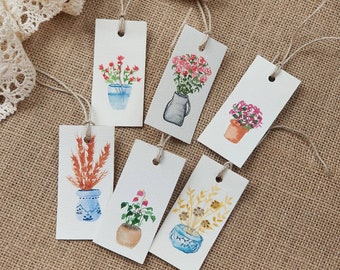 Set of 6 flowers watercolour gift tags (NOT PRİNT), handmade gift tags, wedding gift tags, bridal showers gift tags, special gift tags