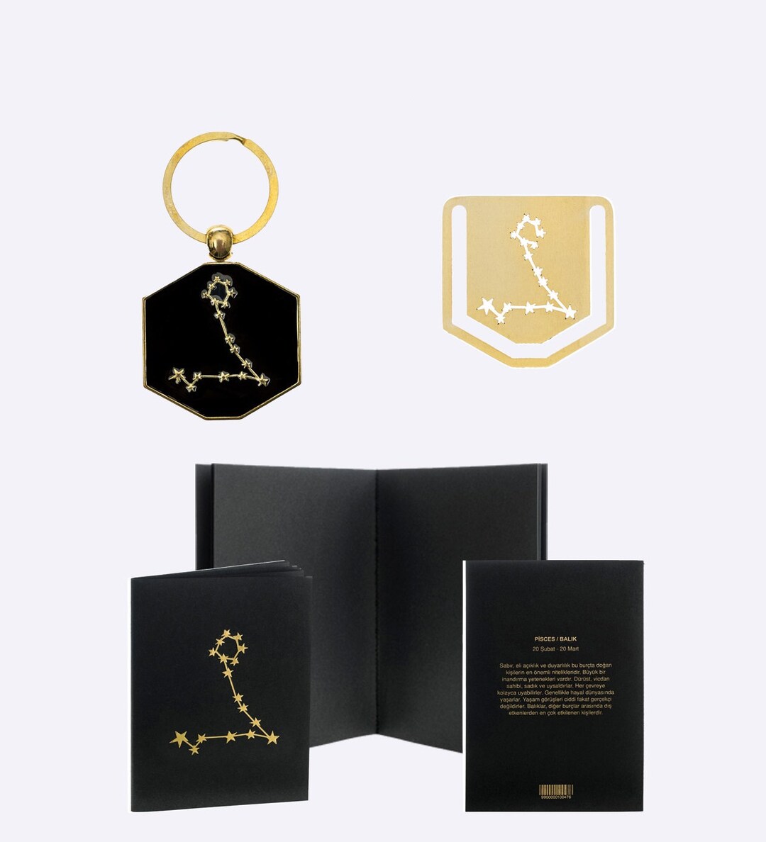 Pisces Star Chart Set, Matte Black Stylish Notebook, Metal Bookmark ...